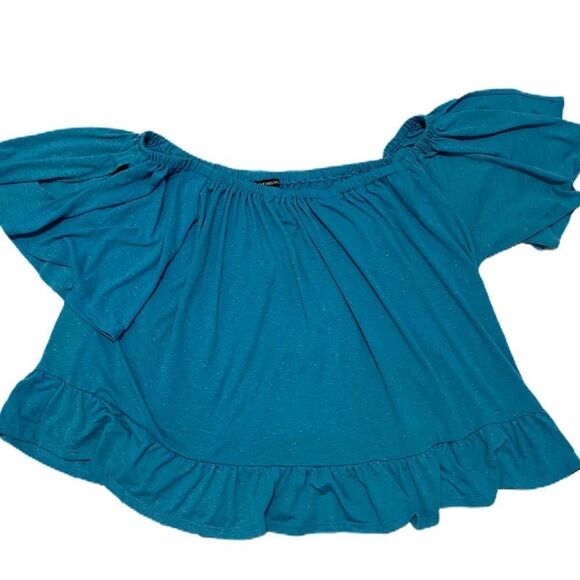 Lane Bryant Off The Shoulder Ruffle‎ Top Blue 26/28 - Picture 7 of 10